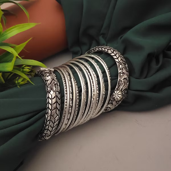 Oxidised Silver Bangles Set